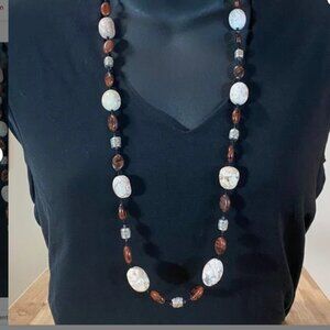 Genuine Magnesite & Earthy Obsidian Necklace, Natural Gemstones Beaded Necklace